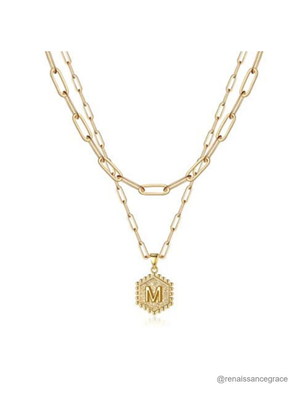 14K-Gold-Plated Layering Initial Necklace Set, Engraved Pendant with Heart